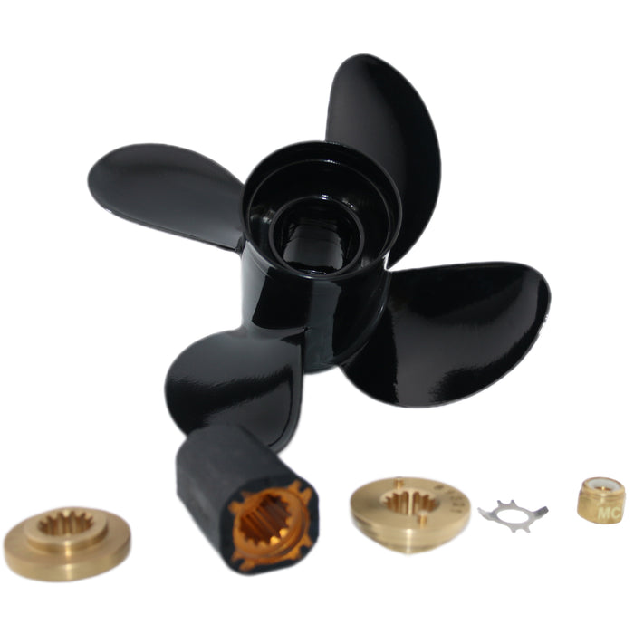 CAPTAIN 4 Blades Boat Interchangeable Hub Propeller fit Mercury 13 Spline Tooth Outboard Motor Prop, RH Aluminum Engines Propellers for 25 Bigfoot 30 SeaPro 35 40-60HP (10.6x11 / 10.6x12 / 10.3x13 / 10.1x14 / 10.1x15)