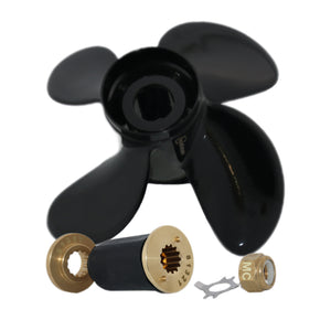 CAPTAIN 4 Blades Boat Interchangeable Hub Propeller fit Mercury 13 Spline Tooth Outboard Motor Prop, RH Aluminum Engines Propellers for 25 Bigfoot 30 SeaPro 35 40-60HP (10.6x11 / 10.6x12 / 10.3x13 / 10.1x14 / 10.1x15)